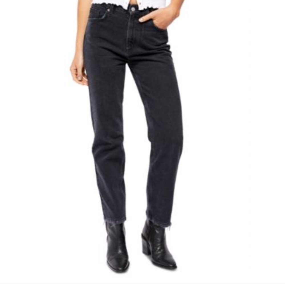 Free People Black Wash Straight Leg Jeans Size 28